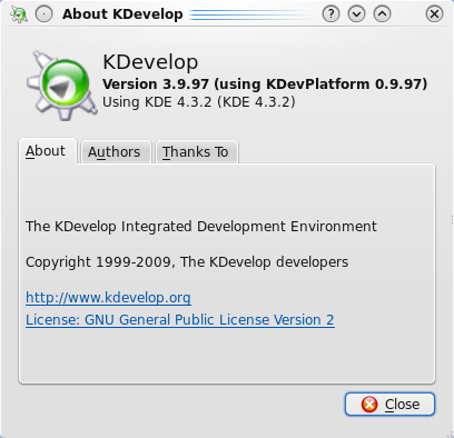 KDevelop beta7 about dialog