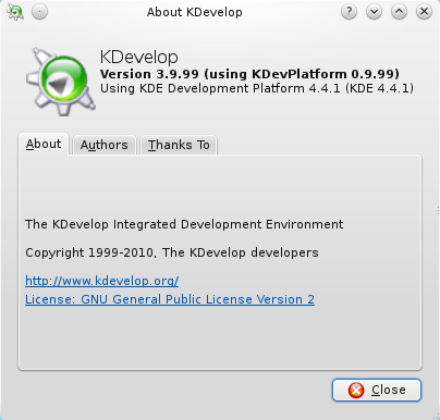 Kdevelop beta9 about dialog
