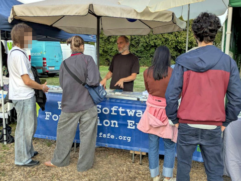 FSFE information stall in September 2025 in Vienna on the Danube Island