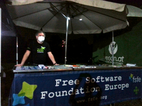 the FSFE information stall in the dark