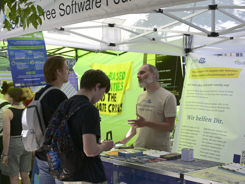 talking to interested people about free software.