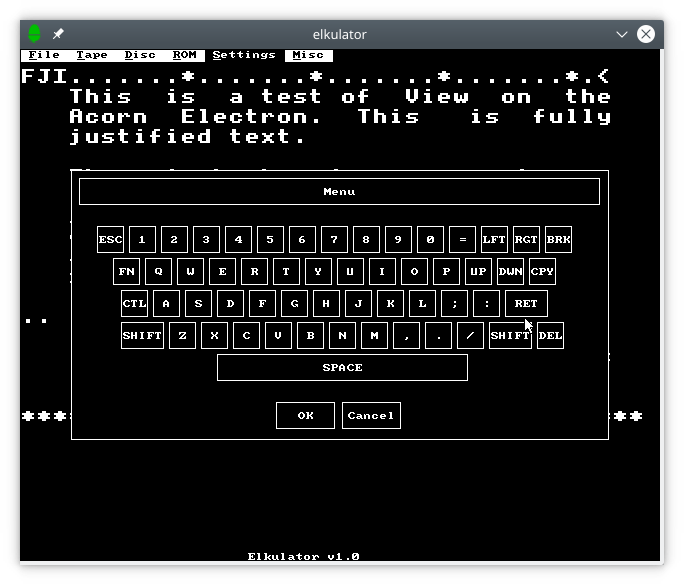 The revised keyboard configuration dialogue in Elkulator.