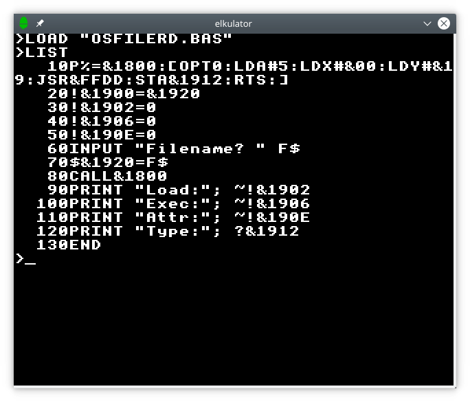 Loading a BASIC program from the Unix host.