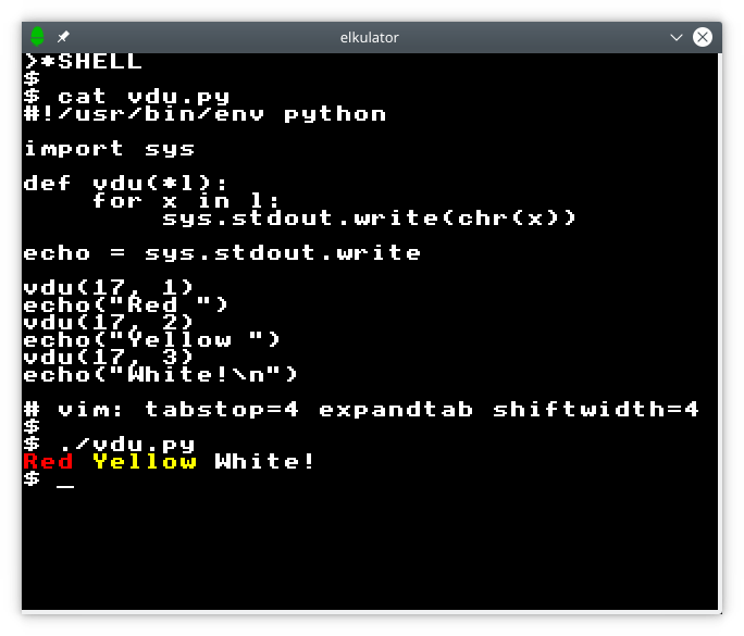 Interaction with the shell featuring multiple text colours.